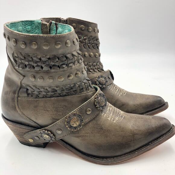 Corral Womens Faded/Greige Studs Woven & Straps Ankle Boots Multicolor Size 8 - Picture 4 of 11